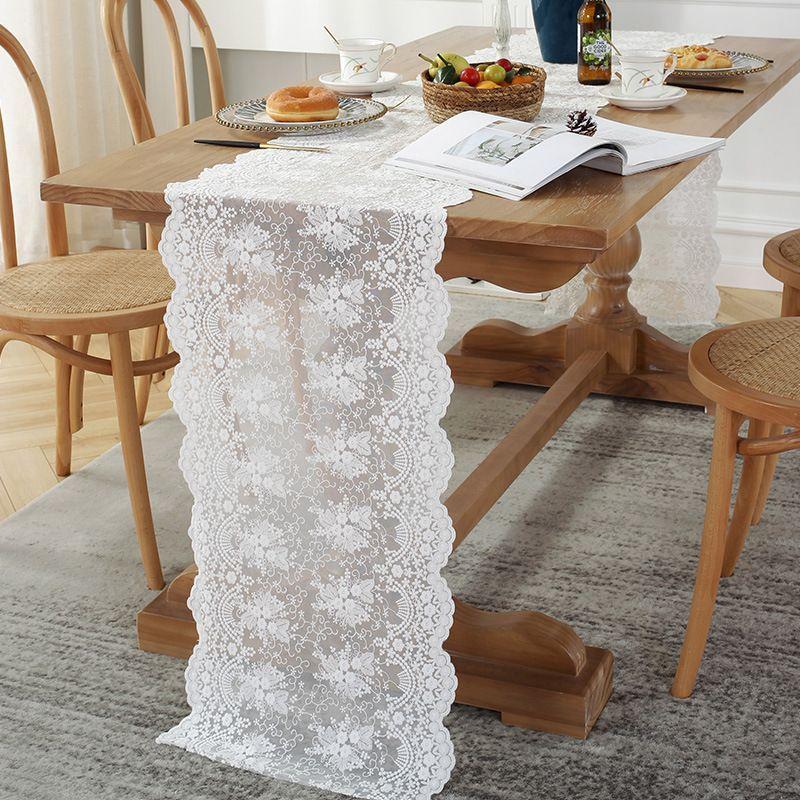

Французский красивый белый трехмерный вышитый хлопчатобумажной нитью кружевной настольный флаг свадебное украшение прямоугольный журнальный столик скатерть покрывало полотенце 40x60cm