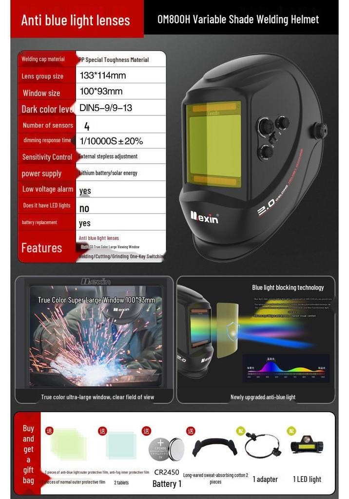 MEIXINOM-800H Auto-Darkening Welding Helmet, Electric Arc Protection Mask