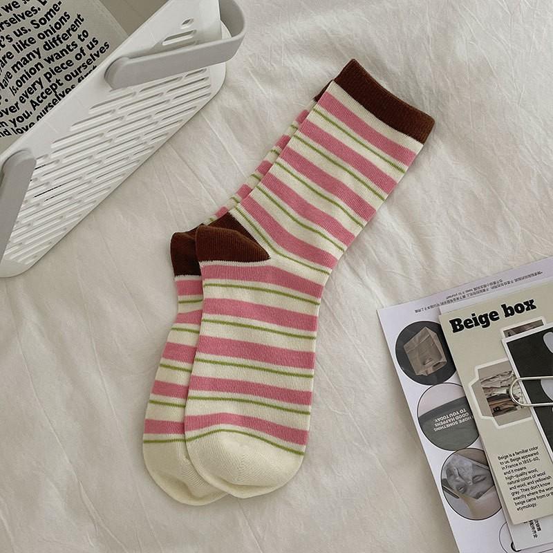 Striped Mid-Leg Socks Ceiling Xiaohongshu Exploration Store Recommended Colored Striped Mid-Length Socks Collection