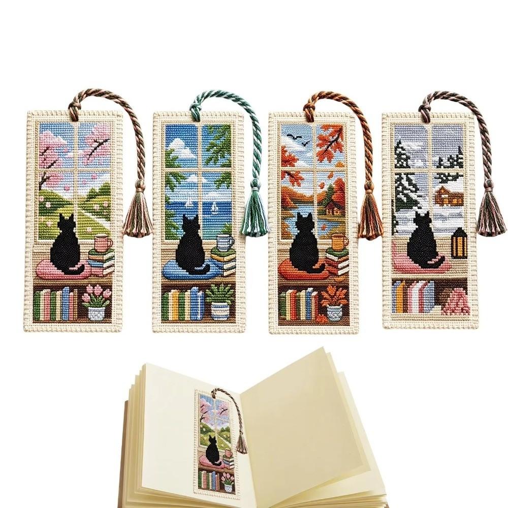 Handcrafted Embroidery Page Marker Seasonal Cat Book Page Marker  for Book Lovers
