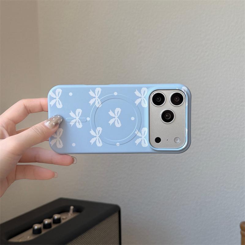 New Blue Bow Tie Magnetic Phone Case For iPhone 16 Pro 15 14 Pro Max 15 Promax Cover For Magsafe Stand Shockproof Cases Girl