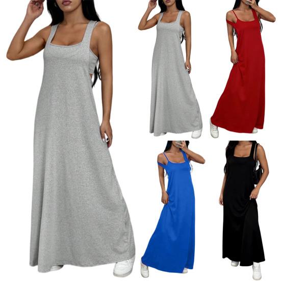 Women Cami Top Dress Two Piece Set Summer Solid Color Wide Strap Long Dress Camisole Casual Ankle Length Sleeveless Midi Dress