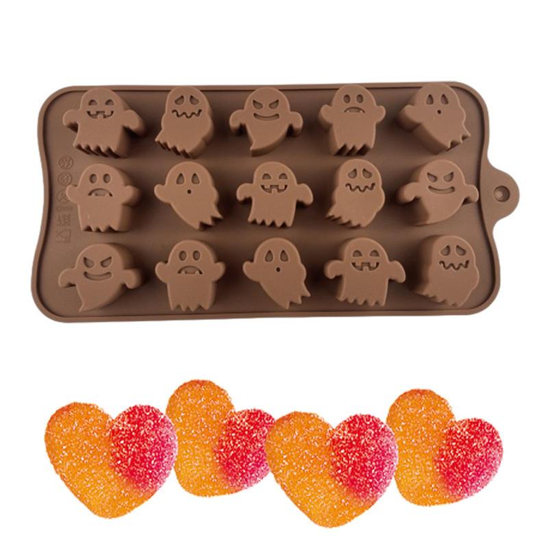 Halloween Scary Silicone Mold 15 Cavity  Pumpkin Ghost Resin Molds Chocolate Gummy Mould Cake Decoration Baking Mold