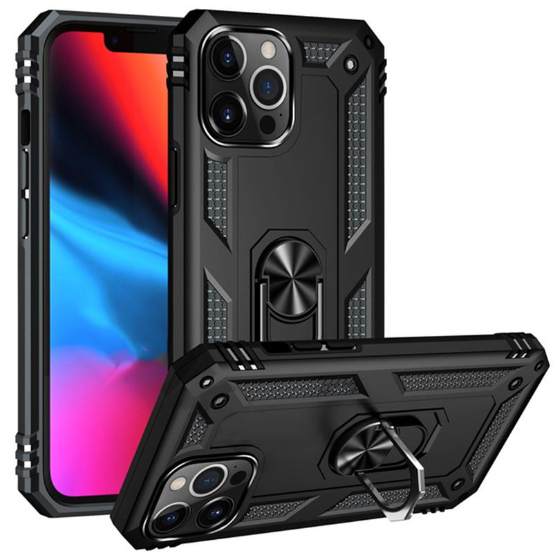 

Phone Case For iPhone 14 Pro Max Military Grade Shockproof Bumper Armor Ring Stand Back Cover For iPhone 14 14pro 14plus 14promax Hard PC Cases iPhone 14 чорний