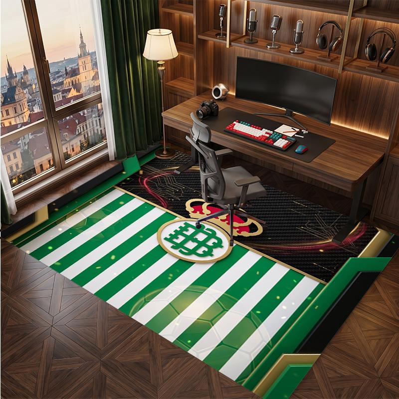 Real Betis Football Print Crystal Velvet Rug, Comfortable Water Absorbent Non Slip Indoor Floor Carpet