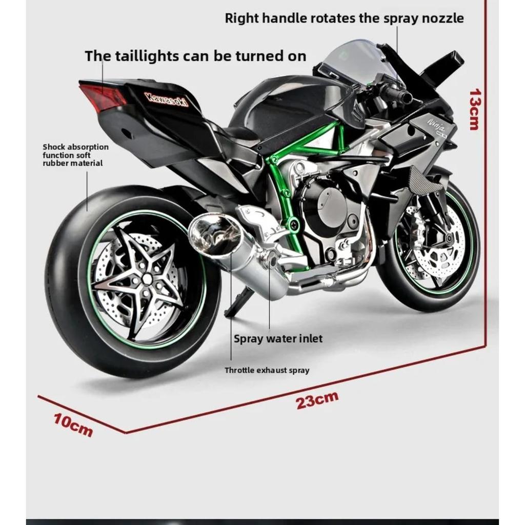 Large Size 1/9 Kawasaki H2R Simulation Spray Motorcycle Model Toy Simulation Alloy Motorcycle Model Boy Car Collection Handmade Gift
