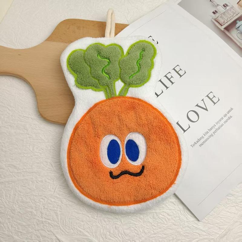 

1pc Carrot Kids Cartoon Hanging Hand Towel Soft Coral Fleece Absorbent Washcloth Kitchen Face Cloth