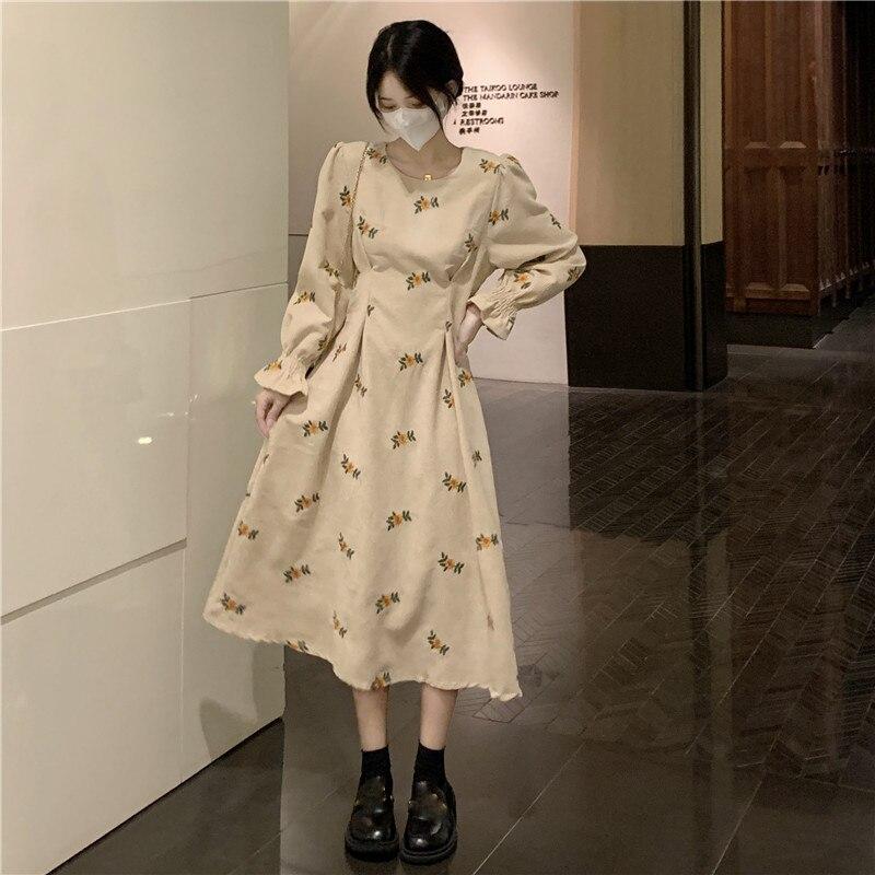 Spring O Neck Floral A-Line Dress 2022 Vestidos Elegantes Para Mujer Robe  Femme Korean Loose Long Sleeve Dress Women comprar a buen precio — entrega  gratuita, reseñas reales con fotos — Joom