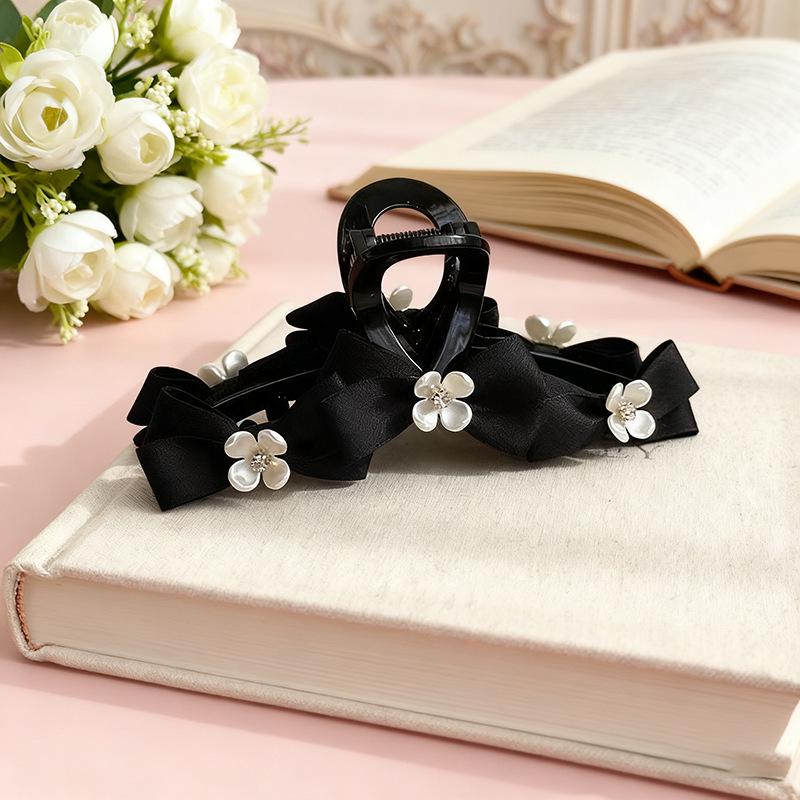 Black Bow Floral Claw Hair Clip - Japanese & Korean Style