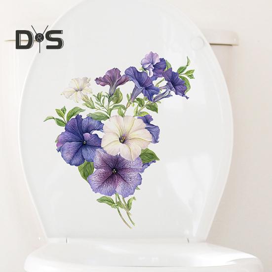 Petunien-Blumen-Toilettenaufkleber, abnehmbar, selbstklebend, wasserdicht, PVC, Wohnzimmer, Badezimmer, Wandkunst, Blumen-Toilettendeckel-Dekoration, Aufkleber