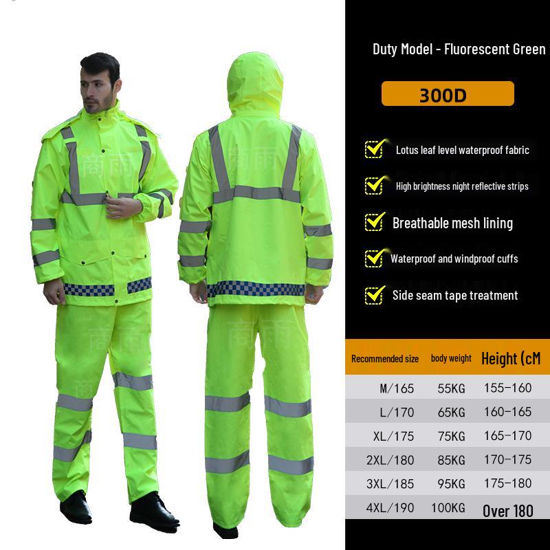 Herren- und Damen-Neongrün Reflektierend Wasserdicht Fahrrad-Regenmantel und Hose Set