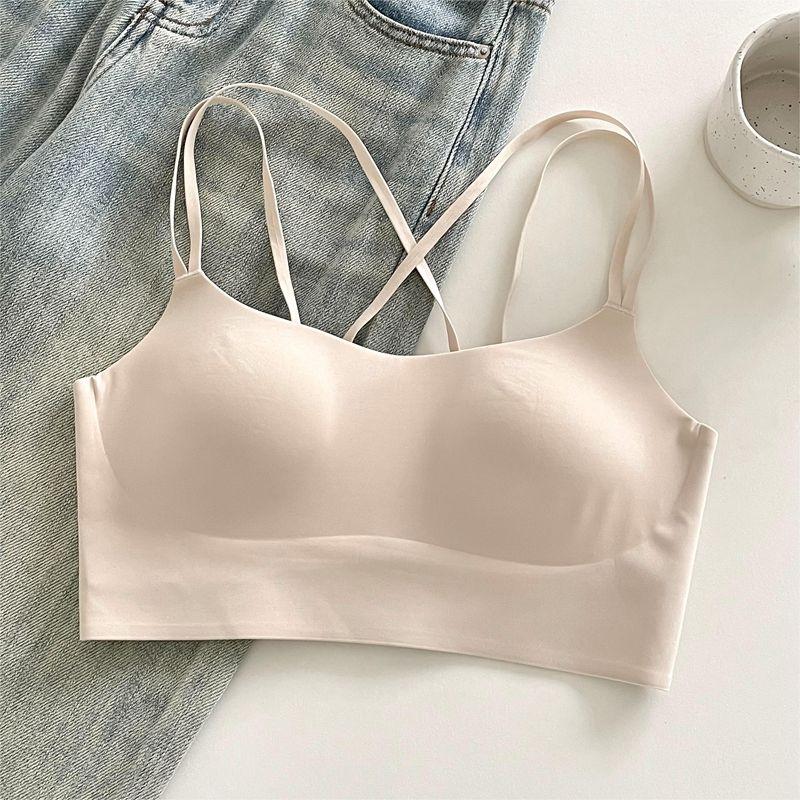 

Японский летний тонкий - стиль спортивный бюстгальтер без спинки для женщин, пуш-ап, против просвечивания, цельная фиксированная чашка, нижнее белье в стиле майки M