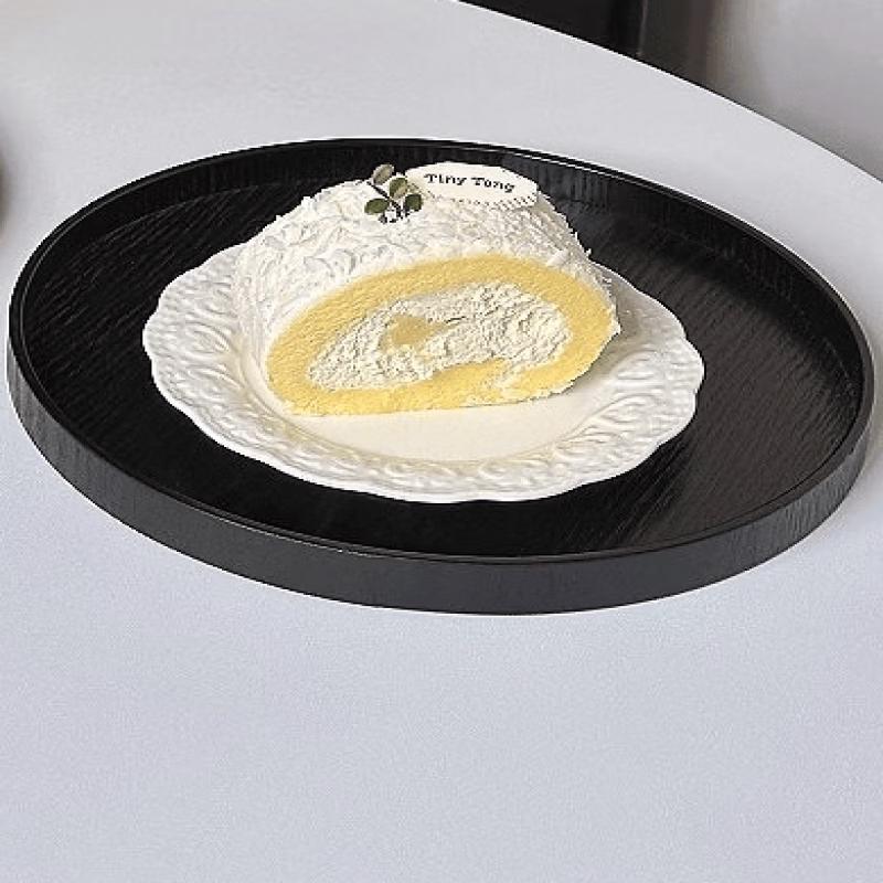 ZISIZ Black Retro Round Wooden Serving Trays (2-Pack)