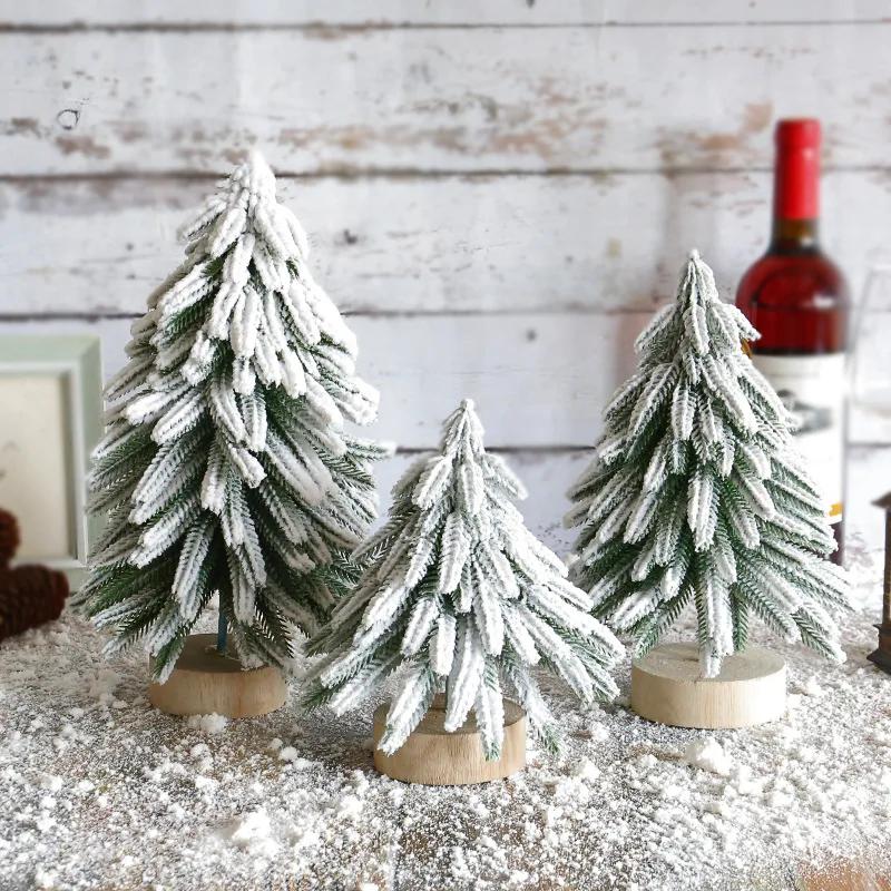 Mini Artificial Christmas Tree Frosted Bottle Brush Christmas Tree with Wood Base Pine Tree for Christmas Home Table Top Decor