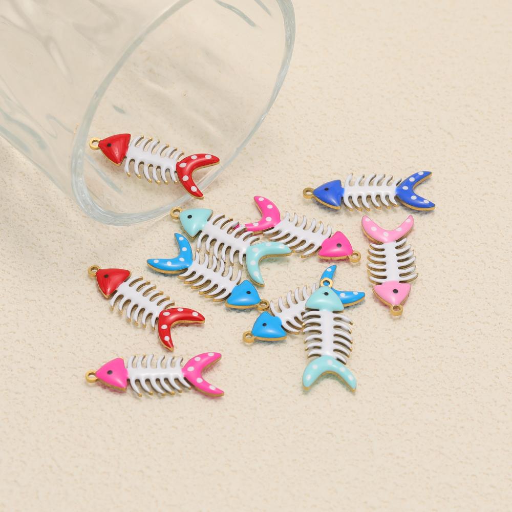 5Pcs Gold Stainless Steel Enamel Fish Bone Charms for DIY Jewelry Women Bracelet Necklace Findings Earrings Pendant Making