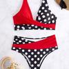 European And American New Printing Color Matching Polka Dot Cross Backless Sexy Split Swimsuit Bikini Women