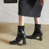 Retro-Reise-Schnalle quadratischer Absatz hohe Absätze kurze Stiefel Damen Herbst und Winter dicker Absatz dünne Stiefel kurzer hinterer Reißverschluss Mode