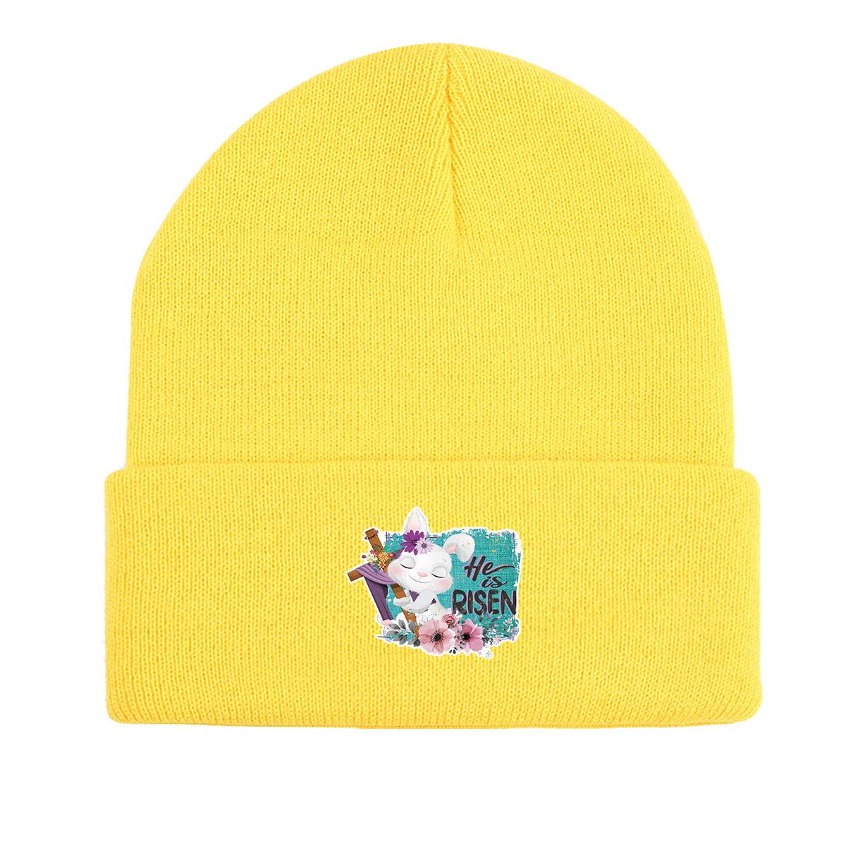 

ОН ВОСКРЕС Вязаная шапка-бини с принтом кролика, Пасхальная шапка-череп, Зимняя спортивная шапка для химиотерапии при раке, Вязаная шапка-бини as the picture жёлтый