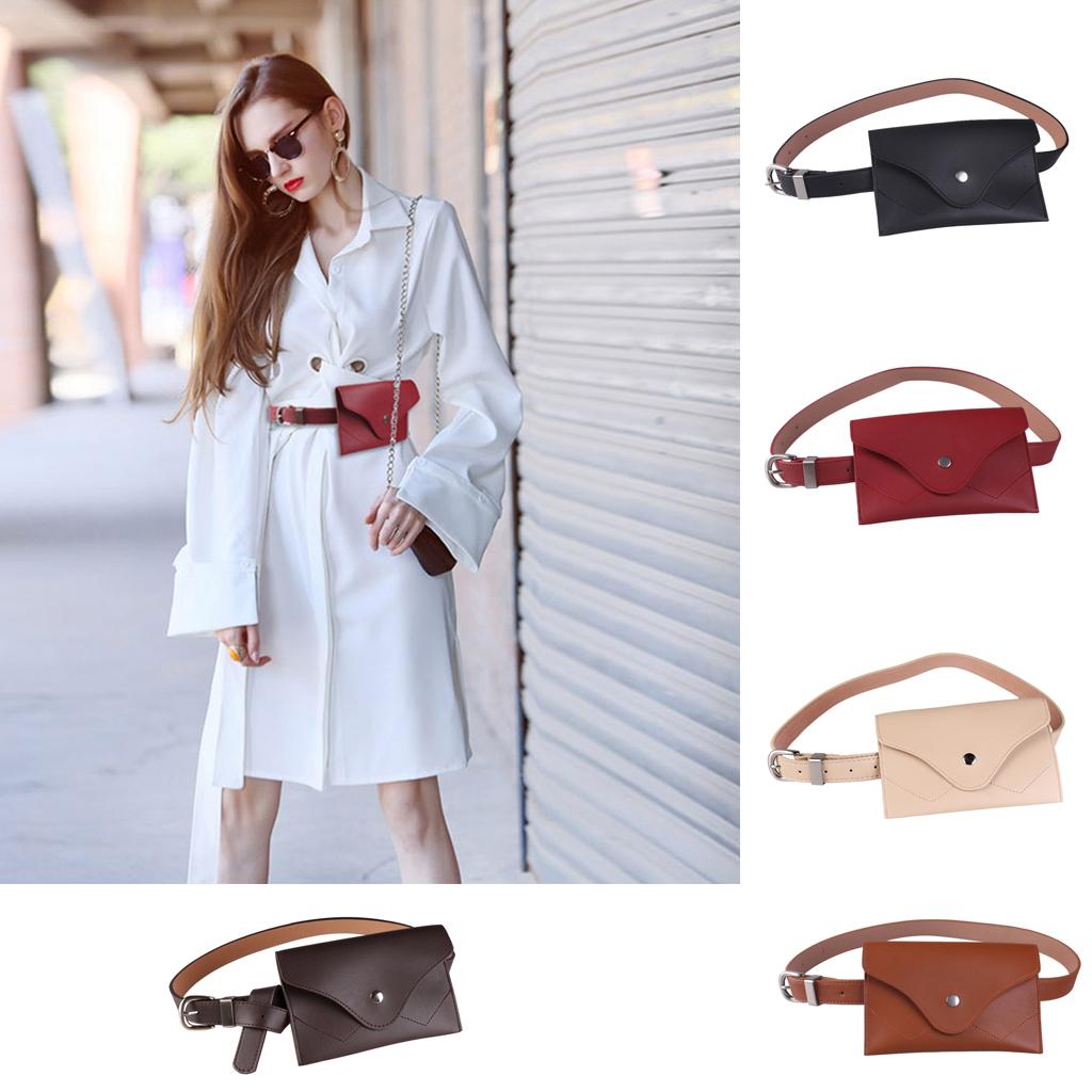 Shoulder Bag Waist Band Mini PU Leather Women Clothing Accessory - Black, as described