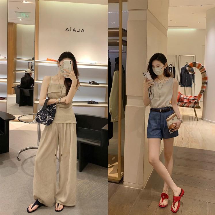 Sheepskin~ navy blue Korean version of flip-flops women's summer wear flat-bottomed leather beach fringed toe cool slippers