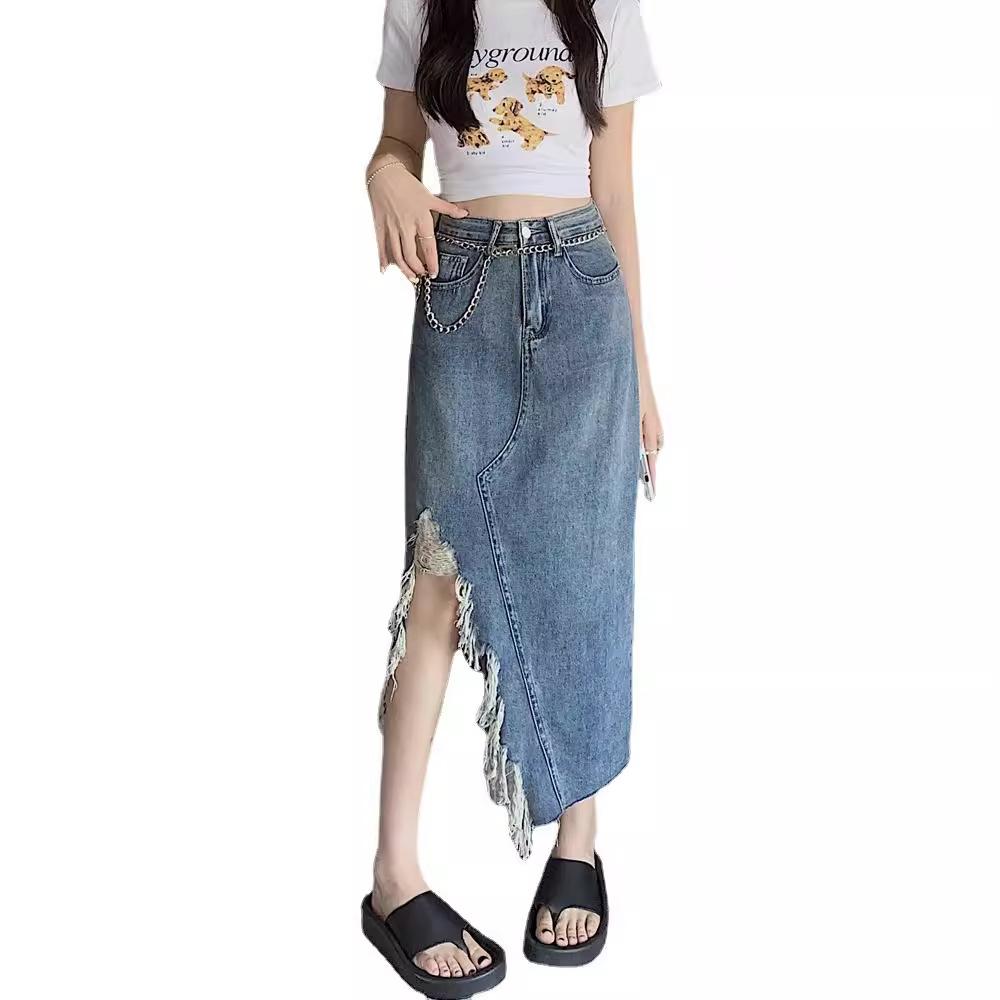 Summer Women's Spicy Fringe Cowboy Half-body Skirt Hong Kong Style Long Skirt