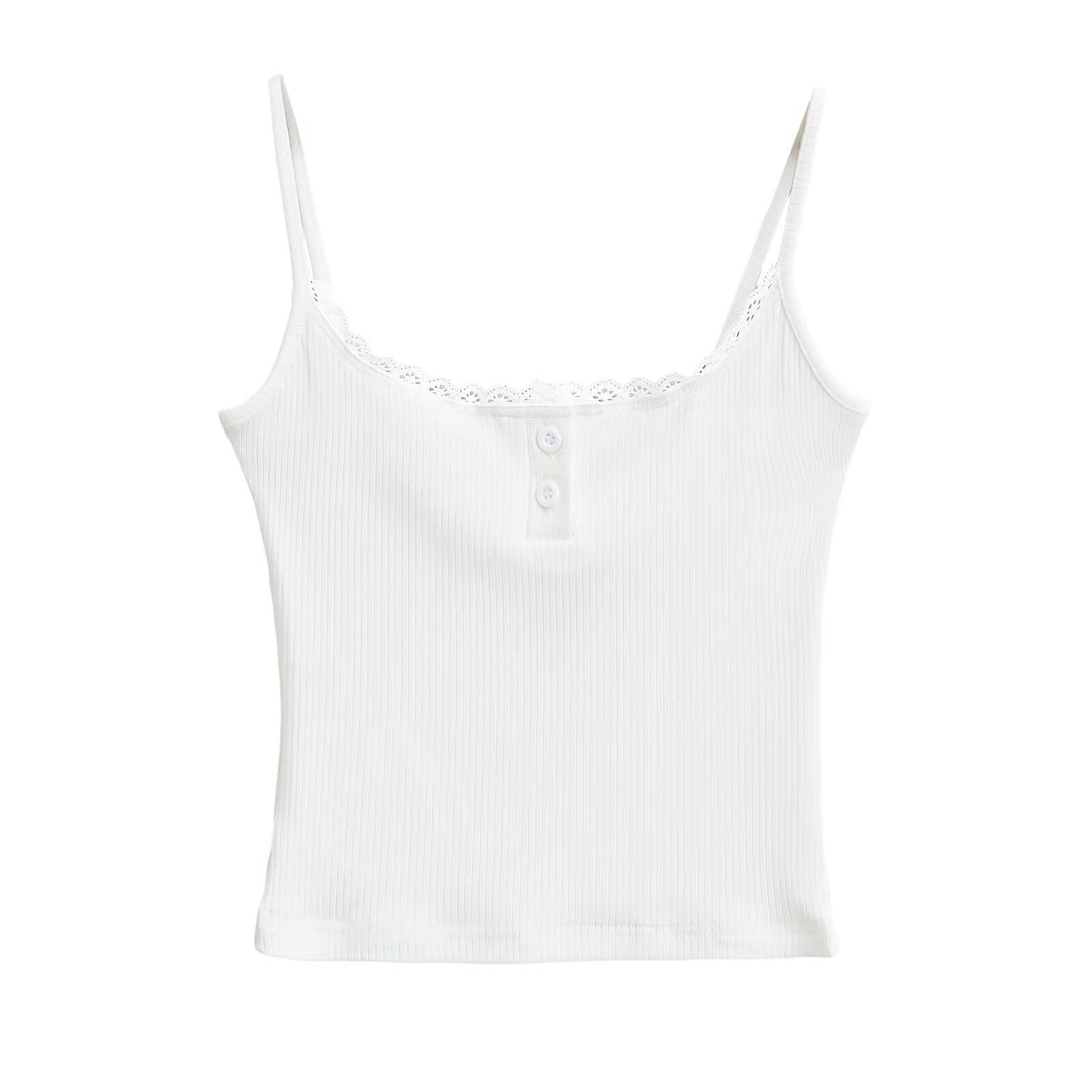 

Женский приталенный минималистичный жилет с кружевной отделкой в виде лепестков и застежкой на две пуговицы, весна/лето 2025 Small белый