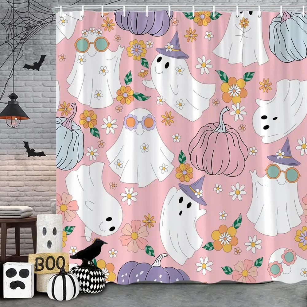 Halloween Shower Curtain Skulls Bats Blood Handprints Horror Ambience Holiday Gift Polyester Fabric Bath Curtains Bathroom Decor