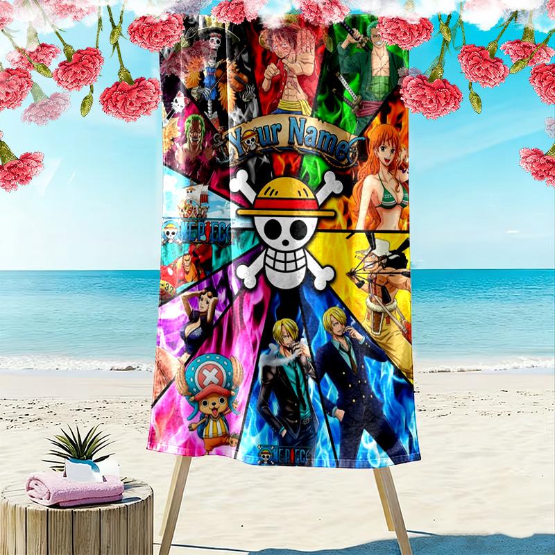 Name Custom Japanese Anime Pirate Print Beach Towel, Large Soft Quick Dry Towel for Beach Camping Swimming