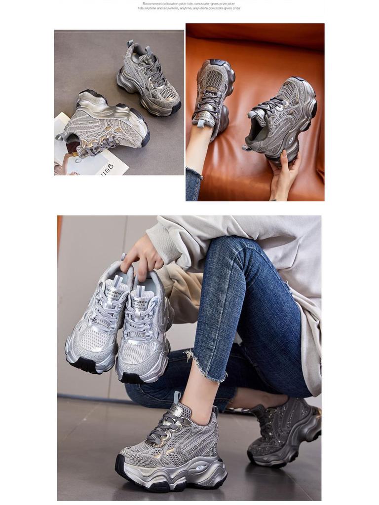 Women's 12cm Breathable Mesh Platform Sneakers A8935 - Casual Sports Shoes In Small Sizes