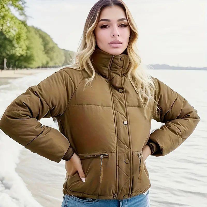 

Новий осінньо-зимовий одяг, бавовняна куртка, жіноча, коротка, універсальна, комір-стійка, товста, куртка-пуховик, бавовняна куртка високого класу, жіноче пальто XXL темно-коричневого кольору