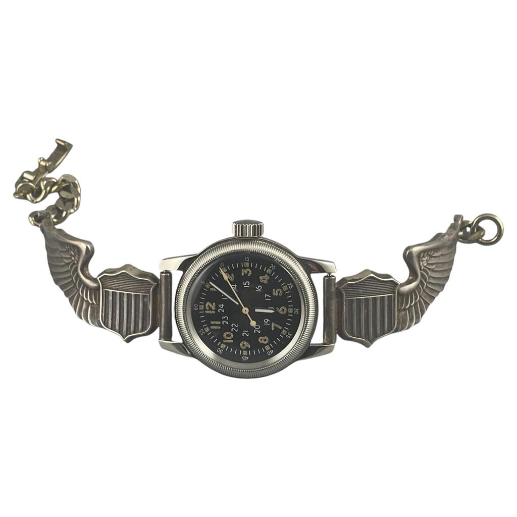 Militärtyp Vintage 925 Silber Pilot Flügel M.R.M.W. Herrenuhr, A-17