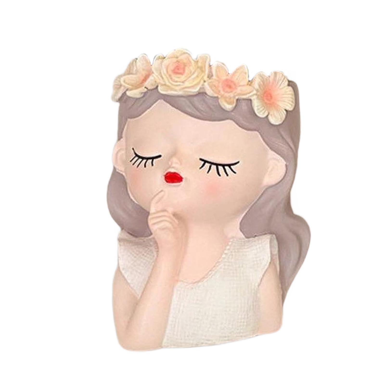 

Fairy Head Flower Pot Art Crafts Container Small Plant Decor Cartoon Cute Planter for Office Home Entryway Balcony Farmhouse белый