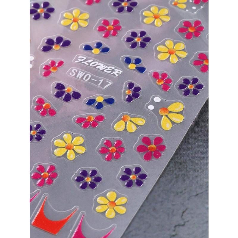 1pcs Colorful Flower 5D Embossed Nail Stickers French Floral Nail Art Design Summer Decals DIY Adhesive Slider Summer Manicure Decor Nail Supplies