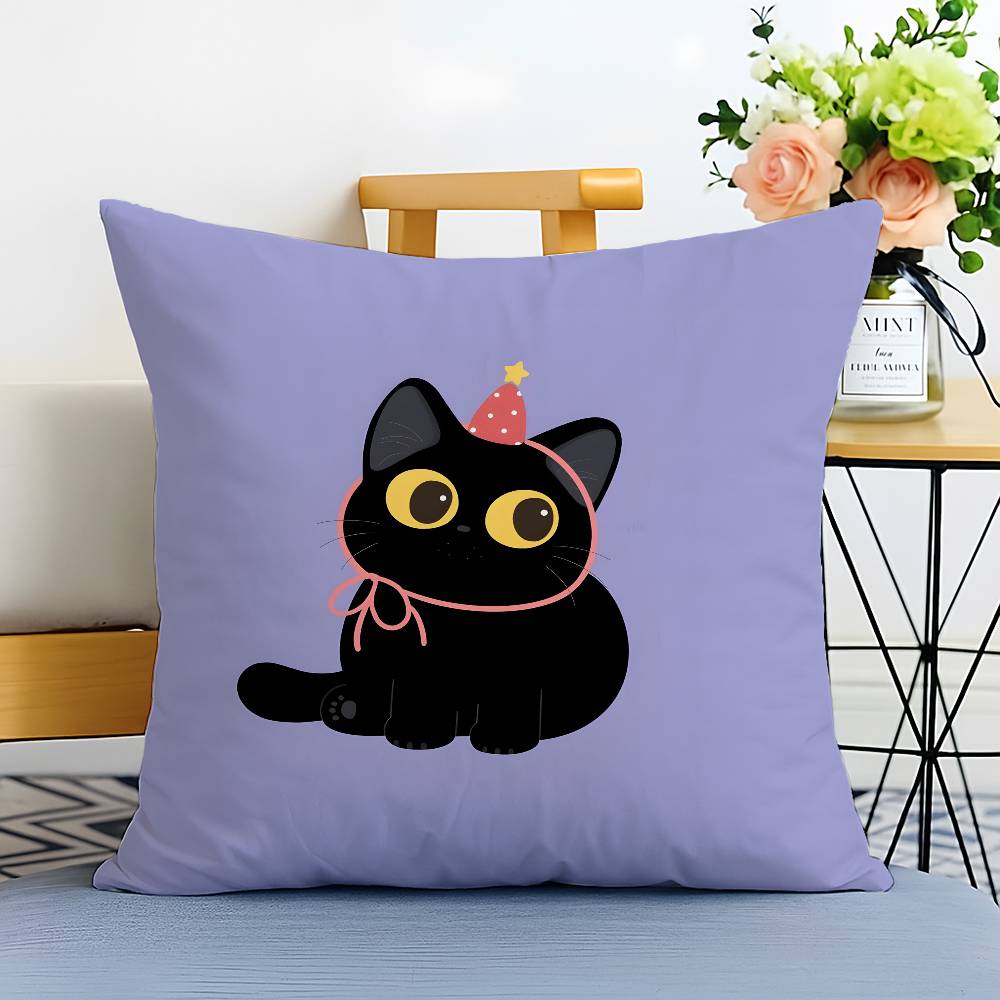 Cartoon Cute Black Cat Home Pillow Case Printed Brushed Fleece Pillow Baby Skin-Touch Eco-Friendly Dye-Sublimat