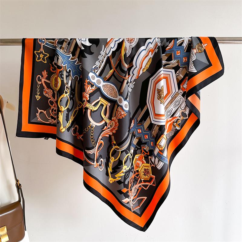 Versatile British-Style Silk Square Scarf - 90cm Solid Color Shawl & Headscarf