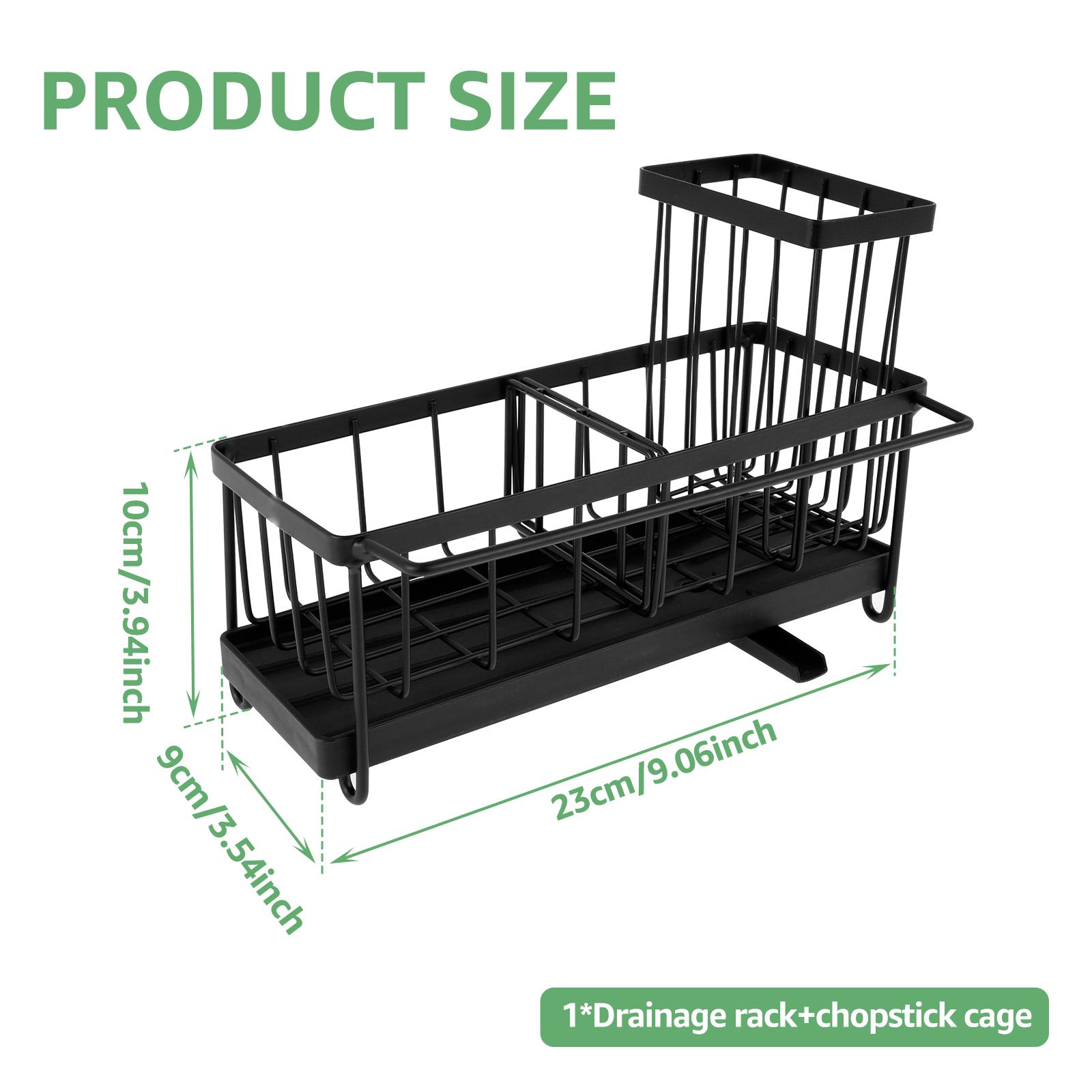 

Kitchen Sponge Holder Carbon Steel Sink Drain Rack with Brush Holder and Adjustable Divider Kitchen Bathroom Storage Accessories чёрный