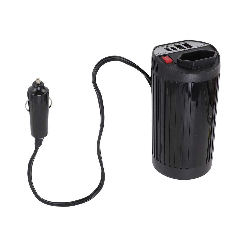 200W Car Inverter DC 12V to AC 220V Cigar Lighter Input Dual USB and Type C Fast Charging Car Plug Adapter Outlet for