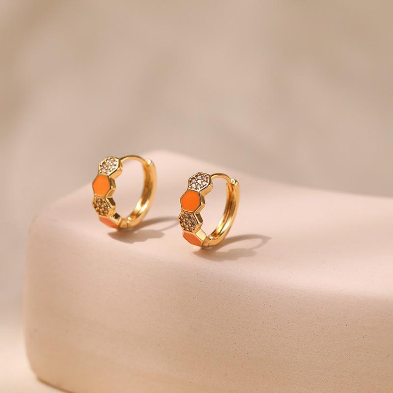 K Gold Plated Copper Zircon Inlaid Enamel Delicate Hoop Earrings For Women