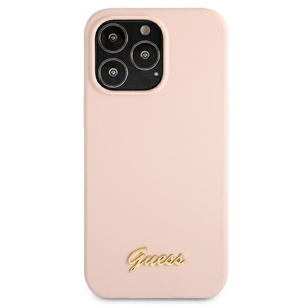 Guess Guhmp13Xlslmglp Iphone 13 Pro Max6,7 Jasnoróżowy/Light Pink Hardcase Silicone Script Gold Logo Magsafe
