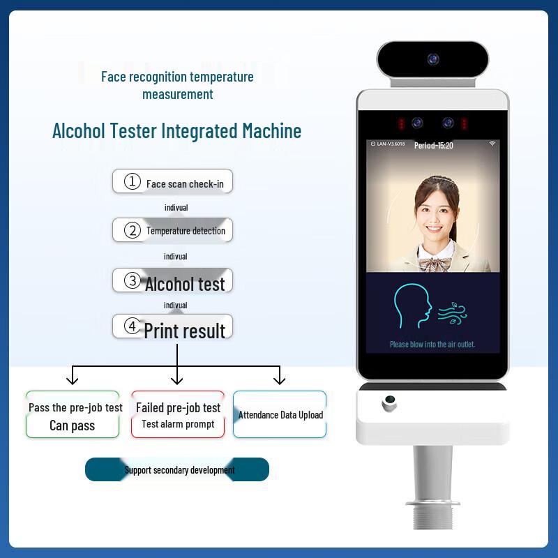 WSTDX Face Recognition Alcohol Detector & Time Clock CN Plug (adapter Included)