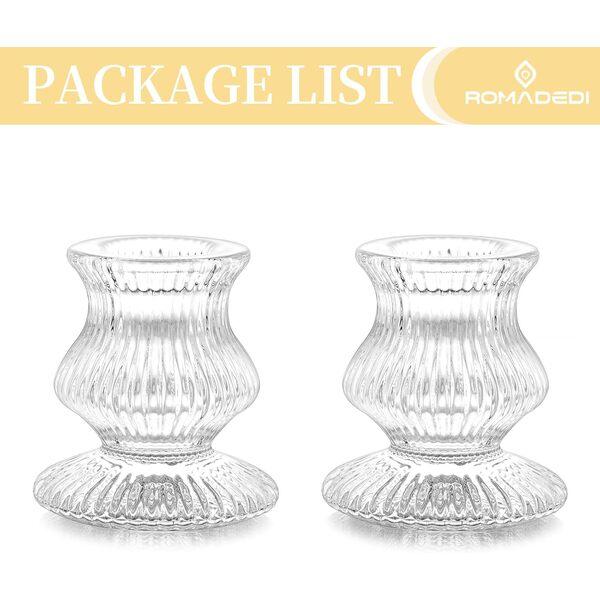 Romadedi Glass for Candlestick - 2 Pcs Clear Small Tapered Candle Holder Dec
