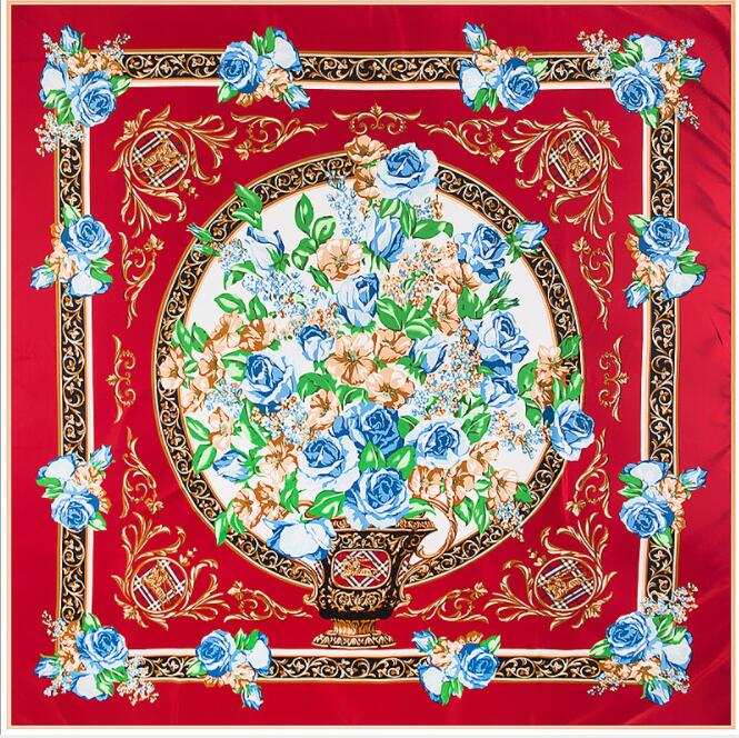 New Brand Bandana Shawl 100% Twill Silk Scarf Floral 130cm Square Scarves Print Kerchief Woman Headband Hijab Scarf&Wraps