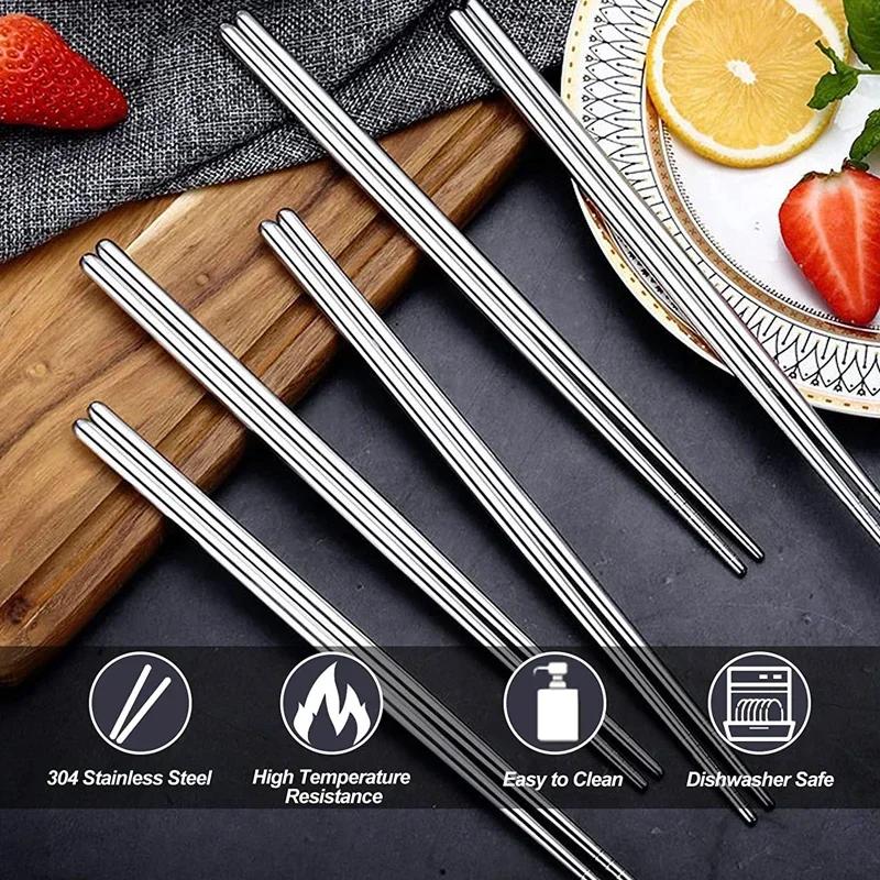 30 Pair Chinese Chopsticks Stainless Steel Non-slip Sushi Chopstick Korean Japanese Food Metal Stick Reusable Kitchen Tableware