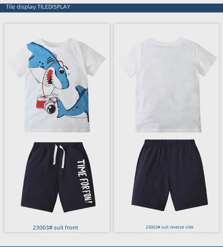 Dinosaur Print Summer T-Shirts & Shorts Set for Boys and Babies – Trendy Short-Sleeve Two-Piece Children's Clothing.