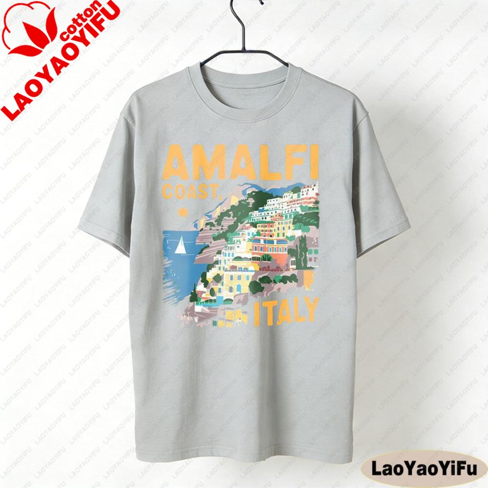 Amalfiküste T-Shirt Italien Küstenabenteuer T-Shirt Italienischer Badeort Kleidung Unisex Alltag Mode Lässig Baumwolle T-Shirts