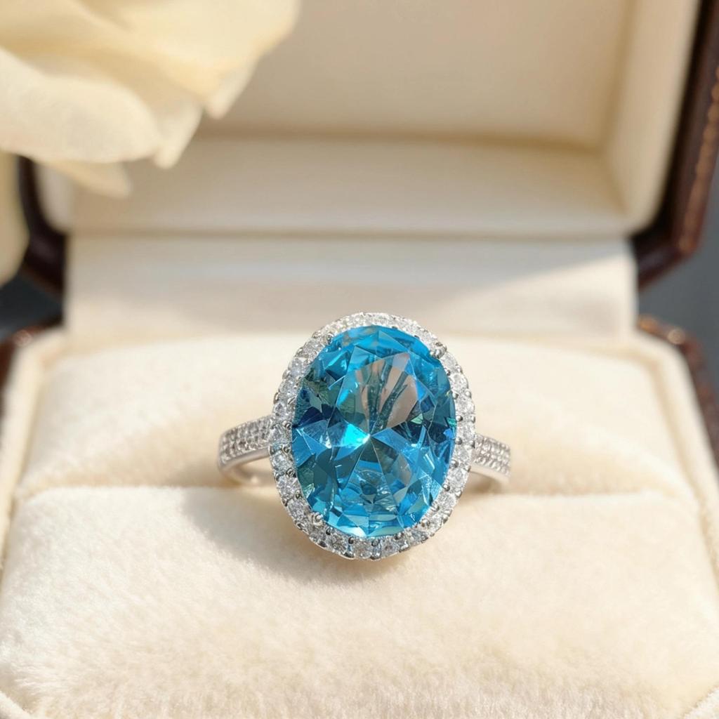 Ocean Blue Oval Jewelry Set: Elegant Three-Piece Necklace, Earrings & Ring for Any Occasion