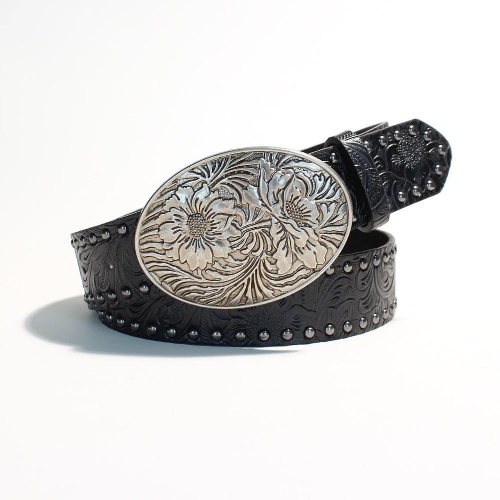 New Leather Heart-Shaped Belt Engraved Buckle Rivet Wide Waistband Belt Metal Rose Dress Waistband Gothic
