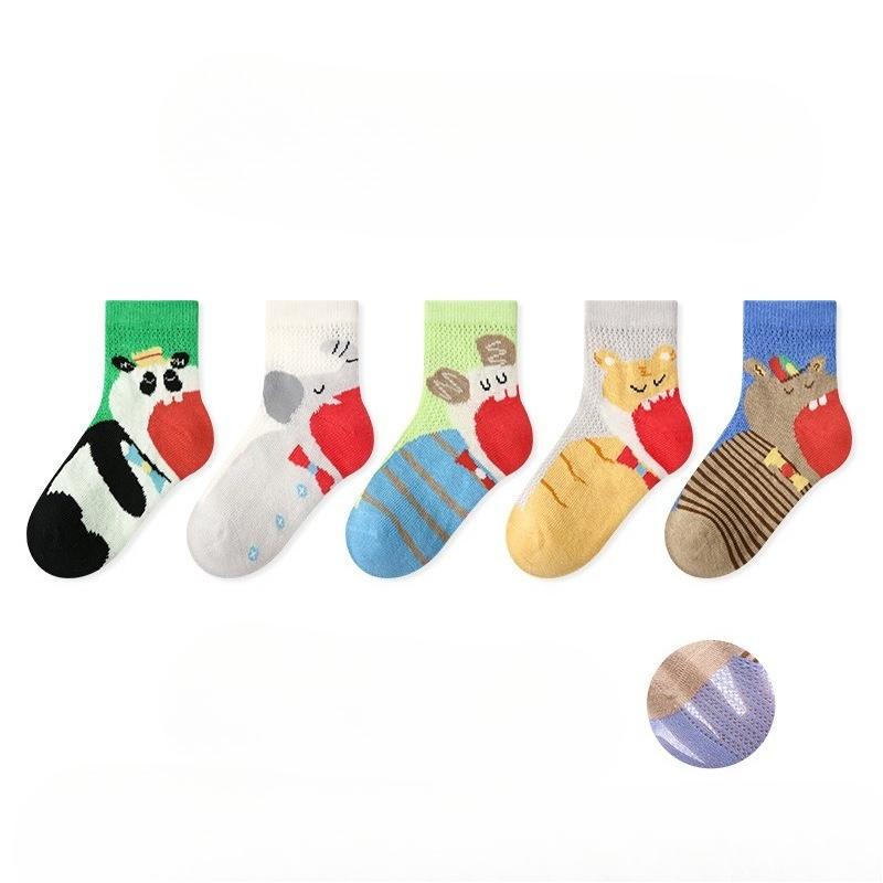 1-12 Years Children s Socks 5 Pairs Spring Summer Cartoon Ultra-thin Mesh Stockings Plaid Sock 1-3 Years