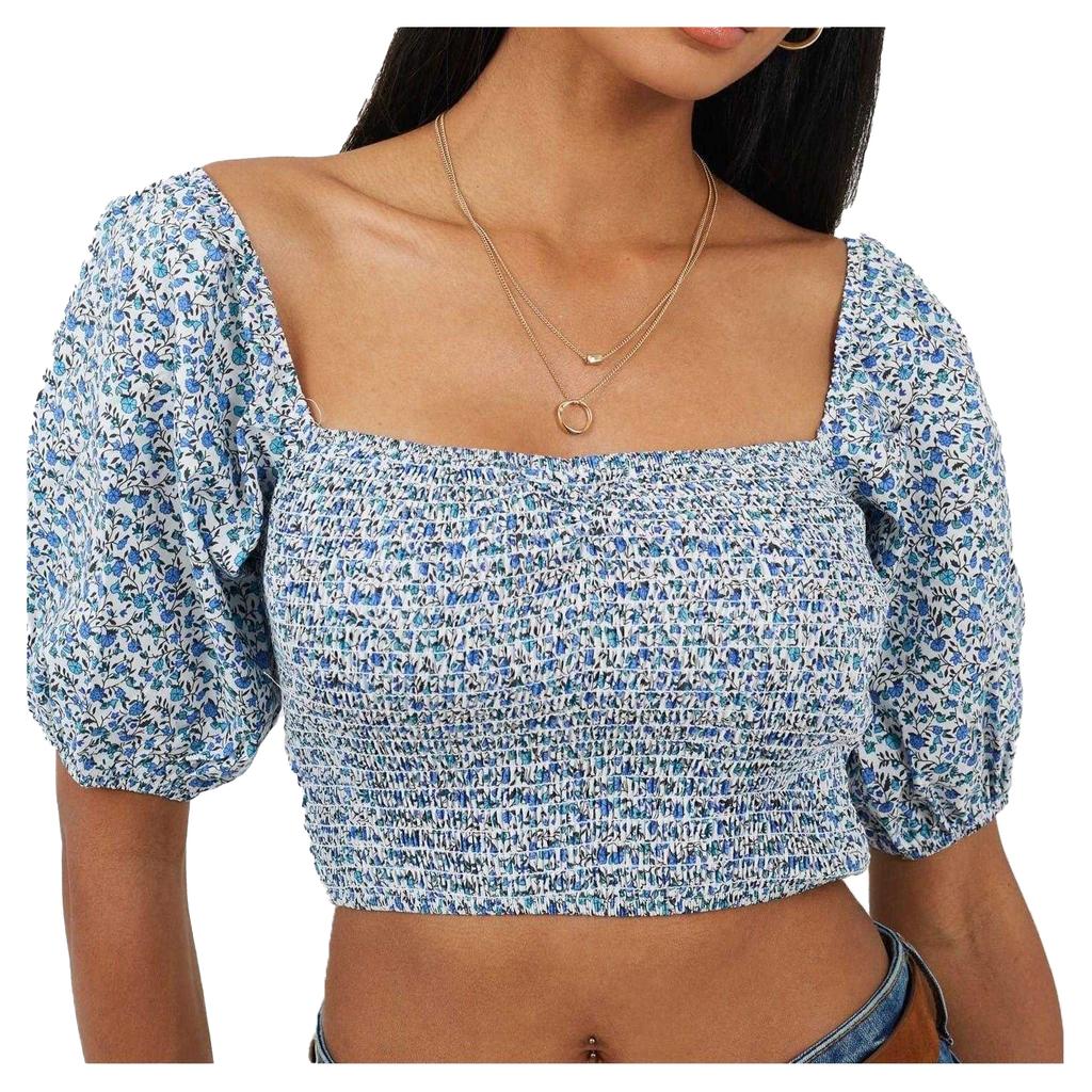BRAVE SOUL Damen Oberteil mit kleinen Blumen und Puffärmeln