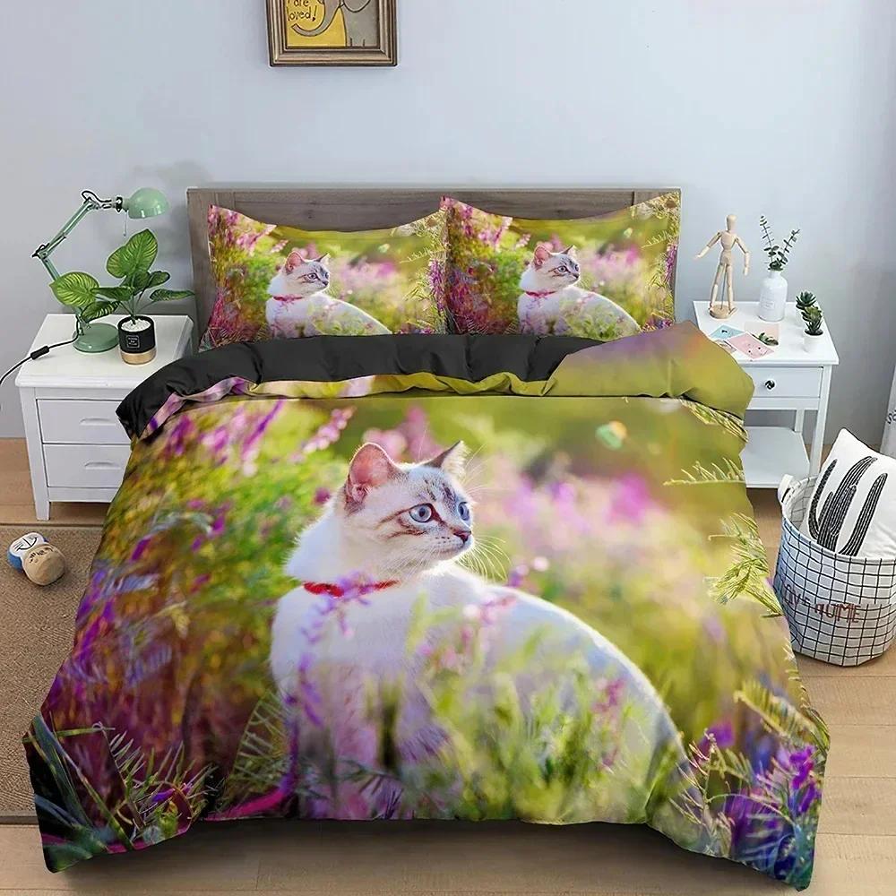 3D Animal Bedding Set Cute Cat Printed Duvet Cover Set Twin Double Full Queen King Size Comforter Cover With Pillowcase